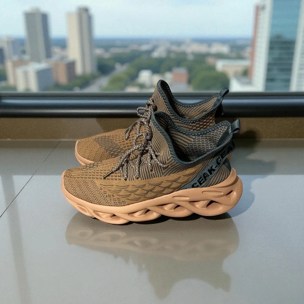Men's Brown and Blue Athletic Shoes with Mesh Upper and Sporty Design Size‎ 8
